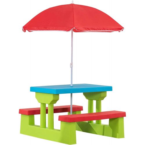  [아마존베스트]Sandinrayli Kid Outdoor Picnic Table Set with Removable and Foldable Umbrella, Junior Activity Play Table with Bench