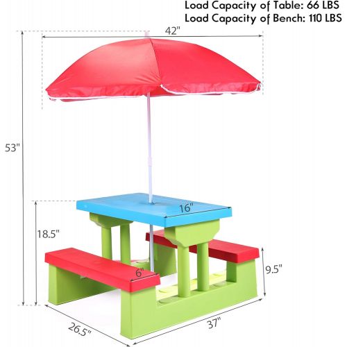  [아마존베스트]Sandinrayli Kid Outdoor Picnic Table Set with Removable and Foldable Umbrella, Junior Activity Play Table with Bench