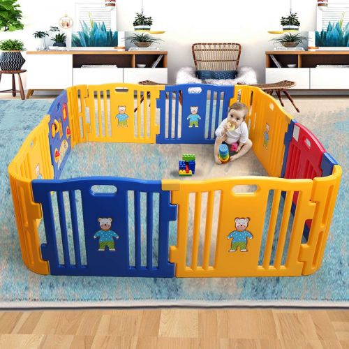  LAZYMOON Baby Playpen Kids 8+4 Panel Safety Play Center Yard Home Indoor Outdoor Fence