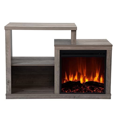  Sandinrayli Fireplace TV Stand for TVs up to 50 Inches Fireplace TV Stand Fireplace Corner TV Stand Media Storage Corner Fireplace, Rustic Gray(18” Electric Fireplace Insert)