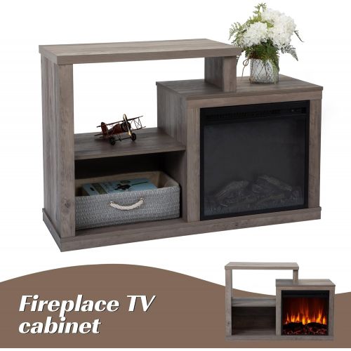  Sandinrayli Fireplace TV Stand for TVs up to 50 Inches Fireplace TV Stand Fireplace Corner TV Stand Media Storage Corner Fireplace, Rustic Gray(18” Electric Fireplace Insert)