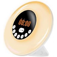 Sanfiyya Alarm Clock, Wake Up Light Night Sunrise Sunset Simulation RGB 7 Colours LED Bedside Lamp with Bluetooth Speaker FM Radio