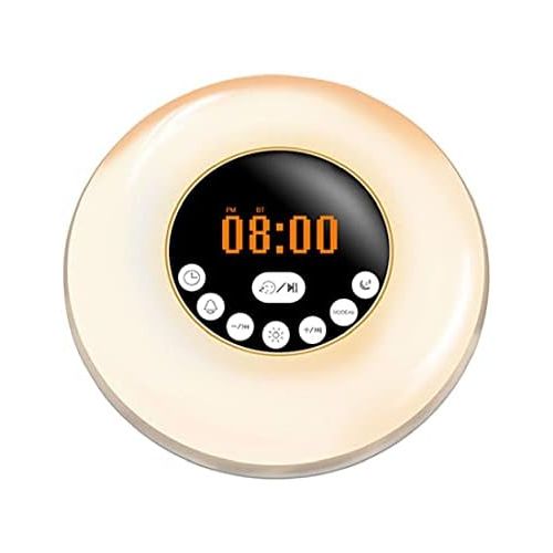  Sanfiyya Alarm Clock, Wake Up Light Night Sunrise Sunset Simulation RGB 7 Colours LED Bedside Lamp with Bluetooth Speaker FM Radio