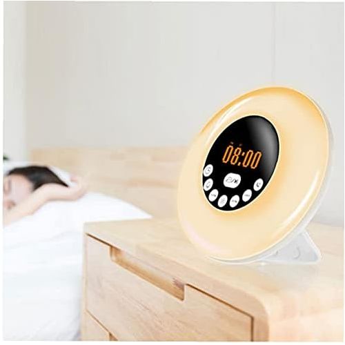  Sanfiyya Alarm Clock, Wake Up Light Night Sunrise Sunset Simulation RGB 7 Colours LED Bedside Lamp with Bluetooth Speaker FM Radio