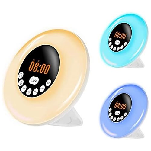  Sanfiyya Alarm Clock, Wake Up Light Night Sunrise Sunset Simulation RGB 7 Colours LED Bedside Lamp with Bluetooth Speaker FM Radio