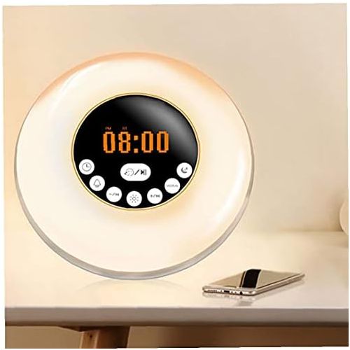  Sanfiyya Alarm Clock, Wake Up Light Night Sunrise Sunset Simulation RGB 7 Colours LED Bedside Lamp with Bluetooth Speaker FM Radio