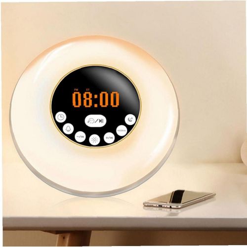  Sanfiyya Alarm Clock, Wake Up Light Night Sunrise Sunset Simulation RGB 7 Colours LED Bedside Lamp with Bluetooth Speaker FM Radio