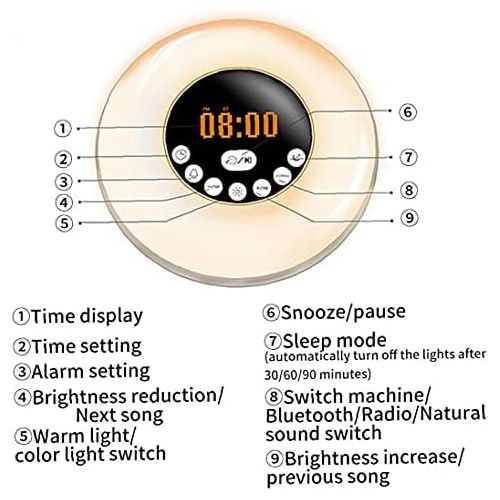  Sanfiyya Alarm Clock, Wake Up Light Night Sunrise Sunset Simulation RGB 7 Colours LED Bedside Lamp with Bluetooth Speaker FM Radio