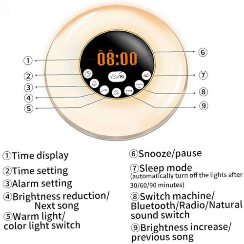  Sanfiyya Alarm Clock, Wake Up Light Night Sunrise Sunset Simulation RGB 7 Colours LED Bedside Lamp with Bluetooth Speaker FM Radio