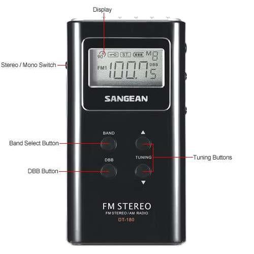  Sangean DT180BLK Pocket AMFM Digital Radio