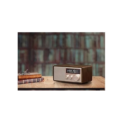  Sangean WR-16SE AM/FM/Bluetooth/Aux-in/USB Phone Charging 45th Anniversary Special Edition Wooden Cabinet Radio (Dark Walnut with Rose Gold)