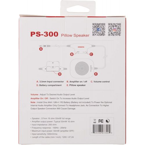  [아마존베스트]Sangean PS-300 Pillow Speaker with In-line Volume Control and Amplifier (White)