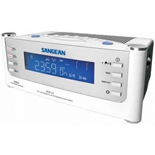  Sangean AMFM Radio Atomic Clock with Humane Waking System and Large LCD Display, Alarm with Snooze Features, Aux Input