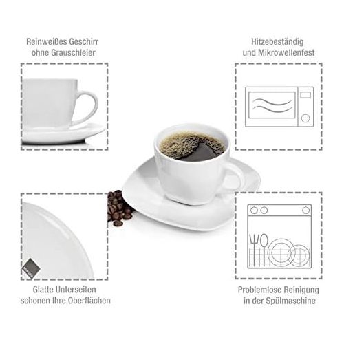  Sanger Kaffeetassen Set Bilgola aus Porzellan 6er Set | Bestehend aus Tassen und Untertassen | Fuellmenge 175 ml | Perfekt aufeinander abgestimmtes Set