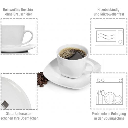  Sanger Kaffeetassen Set Bilgola aus Porzellan 6er Set | Bestehend aus Tassen und Untertassen | Fuellmenge 175 ml | Perfekt aufeinander abgestimmtes Set