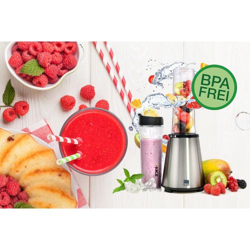  Sanger Smoothie Maker 300 Watt Leistung 6 tlg. | 3 Minuten Dauerlaufzeit | Standmixer mit 21.000 U/min | 2x 100% BPA-freie 600 ml Tritan-Trinkflaschen | Scharfe 4-Fach Edelstahlmes