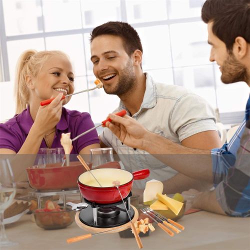  Sanger Kasefondue Set aus Gusseisen 10 teilig | Fuellmenge Caquelon 2 L | Emaillierte Innen- und Aussenseite fuer Induktion | Beinhaltet Fonduegabeln, Rechaud, Brenner und Untersetzer