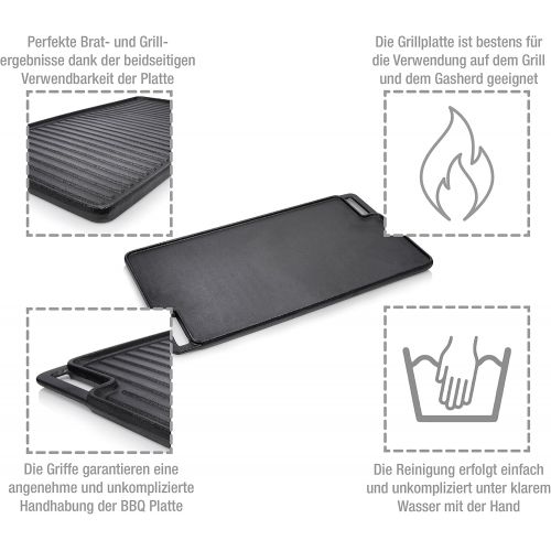  Sanger Grillplatte aus Gusseisen Zweiseitig verwendbar | 45,5x26 cm | Eine Seite gerippt, eine Seite flach | Von Werk vorgebrannt