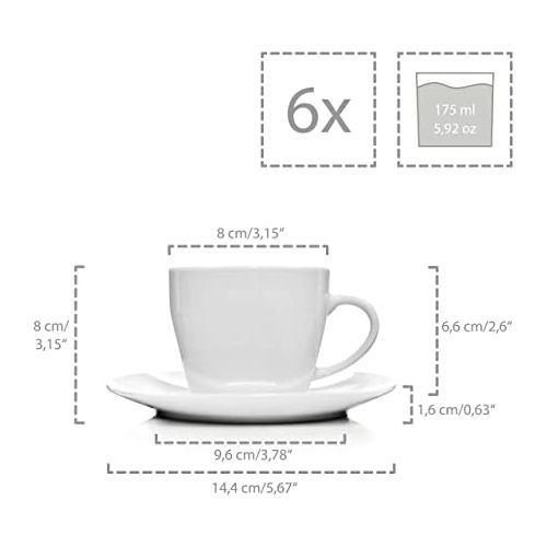  Sanger Kaffeetassen Set Bilgola aus Porzellan 6er Set | Bestehend aus Tassen und Untertassen | Fuellmenge 175 ml | Perfekt aufeinander abgestimmtes Set