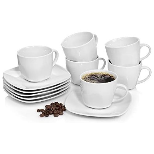  Sanger Kaffeetassen Set Bilgola aus Porzellan 6er Set | Bestehend aus Tassen und Untertassen | Fuellmenge 175 ml | Perfekt aufeinander abgestimmtes Set