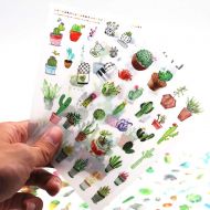 Sanmatic Sticker 12 Sheets(300pcs) Green Cactus Plant Decorative Stickers Scrapbooking Stick Label Diary Stationery Album Bullet Journal Planners Stickers