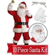 BirthdayExpress Santa Suit Complete Kit - Red Ultra Velvet Deluxe Complete 10 Piece Kit - Santa Costume Outfit