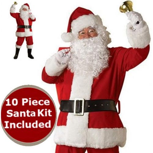  BirthdayExpress Santa Costume - Red Plush Deluxe Complete 10 Piece Kit - Santa Suit Outfit