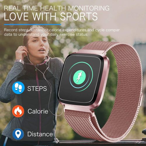  Santery Men Women Smart Watch Fitness Tracker IP68 Waterproof Sports Watch Blood Pressure Heart Rate 9 Sport Mode Sleep Monitor Pedometer Calories Bluetooth Call Reminder Android iOS Fathe