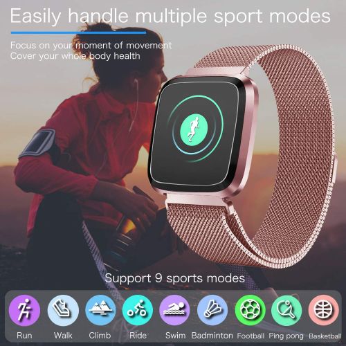  Santery Men Women Smart Watch Fitness Tracker IP68 Waterproof Sports Watch Blood Pressure Heart Rate 9 Sport Mode Sleep Monitor Pedometer Calories Bluetooth Call Reminder Android iOS Fathe