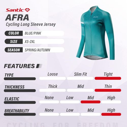  Santic Cycling Jersey Womens Long Sleeve Tops Bike Shirts Bicycle Jacket with Pockets