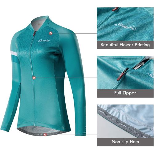  Santic Cycling Jersey Womens Long Sleeve Tops Bike Shirts Bicycle Jacket with Pockets