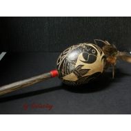 /Santusitay Amazonian Rain forest Jungle South American Carved Instrument Maracas Rattles Shipibo decorated Peruvian Art Ethnic percussive Tucan Owl