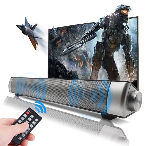  Sanwo Black Wired and Wireless Bluetooth Home Theater TV Stereo Speaker with Remote Control, TF Card- Surround SoundBar TV/Cellphone/Tablet , 2 X 5W Compact Sound Bar 2.0 Channel