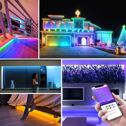  Sanwo LED Strip Lights Built-in IC with App, 32.8ft/10m LED Chasing Light, 12V 5050 RGB Waterproof 300Leds Flexible-Lighting, Dream Color Changing Rope Lights Kit with Adhesive for Home