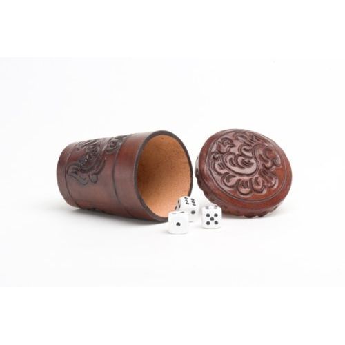  Hand Tooled Leather Dice Cup Gambling Game Yatzee by Sanyork Fair Trade