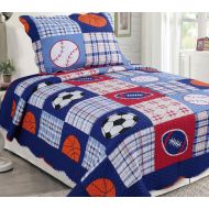 Sapphire Home 2pc Twin Size Bedspread Quilt Set Bedding for Kids Teens Boys Girls, Crocodile Giraffe Animals Design Blue Green Coverlet, Twin Bedspread + Pillow Sham, Twin XJ21 Ani