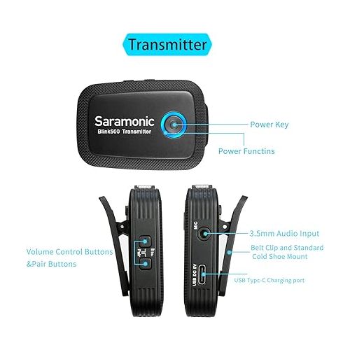  Saramonic Blink500 2.4GHz Wireless Microphone System, Dual-Channel, 164ft Range, Compatible with DSLR, Mirrorless, Video Cameras, Mobile Devices