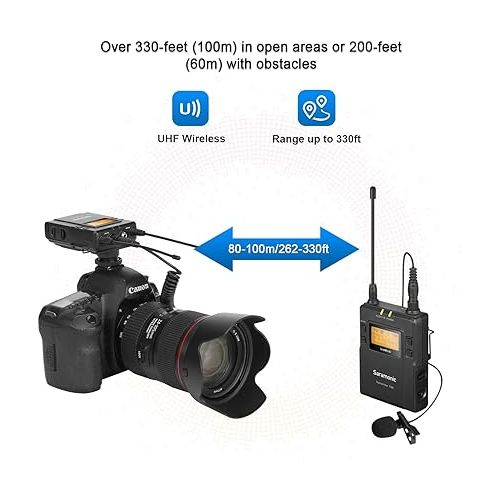  Saramonic 96 Channels UHF Wireless Lavalier Microphone System, Uwmic9 Omnidirectional Clip on Mic for DSLR Cameras Nikon,Canon,Camcorder, for Filmmaking Video Recording,ENG,TV,Vlogging