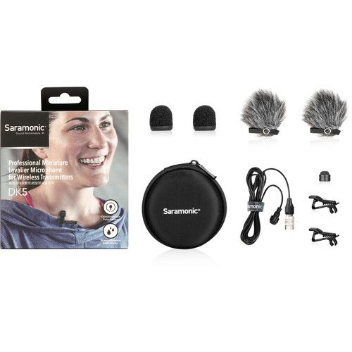  Saramonic DK5C Professional Water-Resistant Omnidirectional Lavalier Microphone for Audio-Technica ATW Transmitters (Locking 4-Pin Hirose Connector)