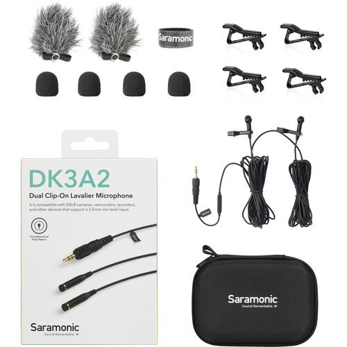  Saramonic Dual Mini Omni Lav Mic with Locking 3.5mm for Transmitters,Recorders,Cams,Mixers with Plug-In Power