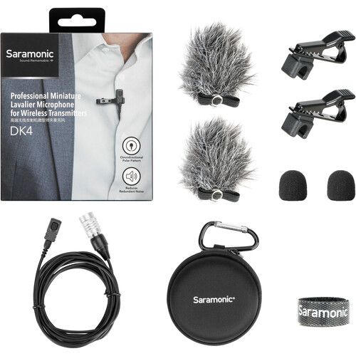  Saramonic DK4C Professional Broadcast Omnidirectional Lavalier Microphone for Audio-Technica ATW Transmitters (Locking 4-Pin Hirose Connector)