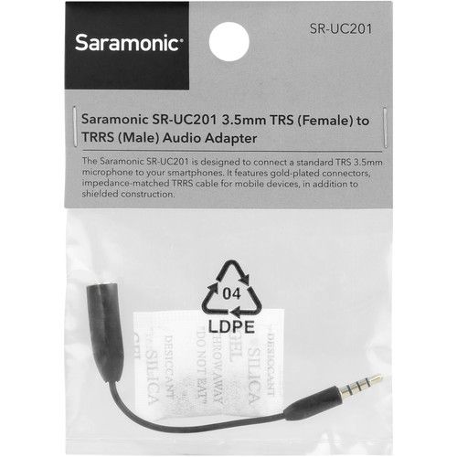  Saramonic SR-UC201 3.5mm TRS Female to 3.5mm TRRS Male Adapter Cable for Smartphones (3