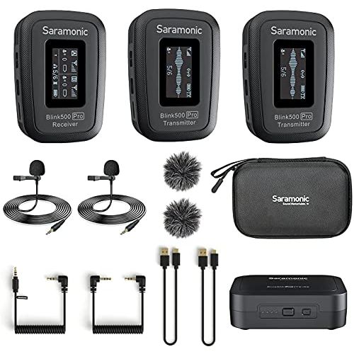  Saramonic Advanced 2.4 GHz 2-Person Wireless Clip-On Microphone System with Lavaliers for Cameras, Mobile Devices and More (Blink 500 Pro B2), Black,2X TX - TRS/TRRS, BLINK500PROB2