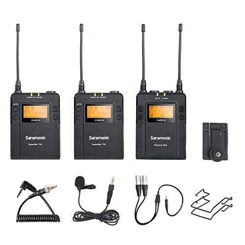  Saramonic UwMic9 96-Channel UHF Wireless Lavalier Microphone System Two Transmitters and One Receiver Compatible with Nikon Canon Sony DSLR Camera &Camcorders Smartphone for Video,