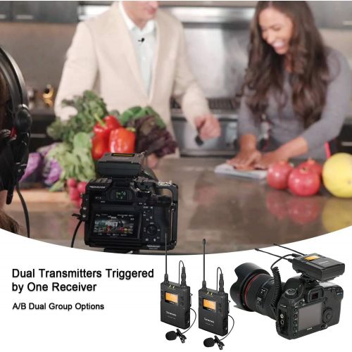  Saramonic UwMic9 96-Channel UHF Wireless Lavalier Microphone System Two Transmitters and One Receiver Compatible with Nikon Canon Sony DSLR Camera &Camcorders Smartphone for Video,