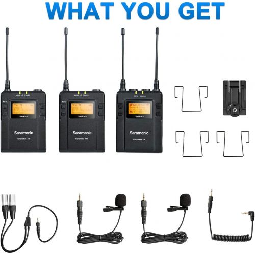  Saramonic UwMic9 96-Channel UHF Wireless Lavalier Microphone System Two Transmitters and One Receiver Compatible with Nikon Canon Sony DSLR Camera &Camcorders Smartphone for Video,