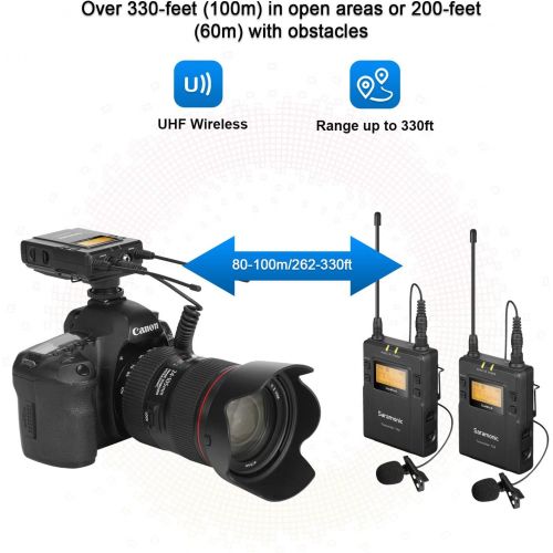  Saramonic UwMic9 96-Channel UHF Wireless Lavalier Microphone System Two Transmitters and One Receiver Compatible with Nikon Canon Sony DSLR Camera &Camcorders Smartphone for Video,