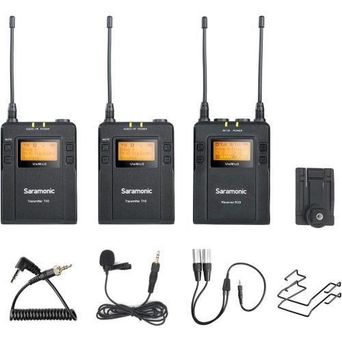  Saramonic UwMic9 96-Channel UHF Wireless Lavalier Microphone System Two Transmitters and One Receiver Compatible with Nikon Canon Sony DSLR Camera &Camcorders Smartphone for Video,