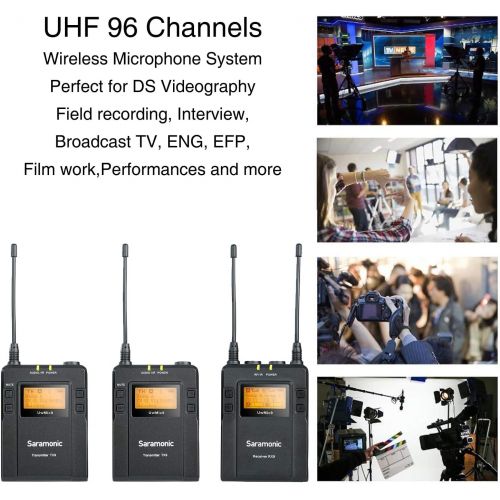  Saramonic UwMic9 96-Channel Omnidirectional UHF Wireless Lavalier Microphone for iPhone Android DSLR Camera Interview, ENG, Podcast Vlog Video, with Audio Monitor 2 Transmitter 1 R