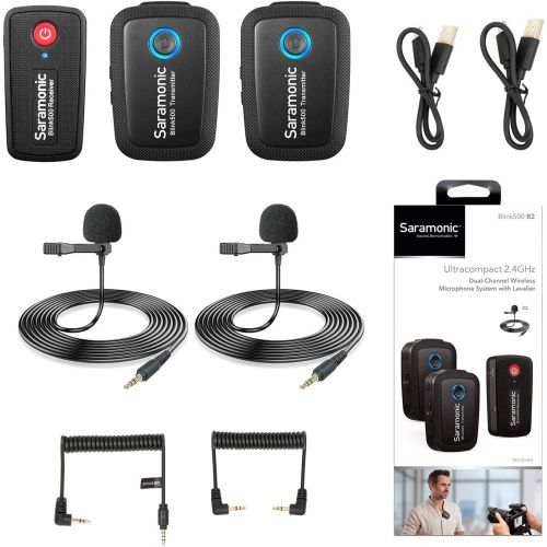  Saramonic Blink500 B2 Ultracompact 2.4GHz Dual-Channel Wireless Lavalier Microphone for Camera DSLR Android iOS Phone Video Microphone -Great for Interview Podcast Live Stream Vlog